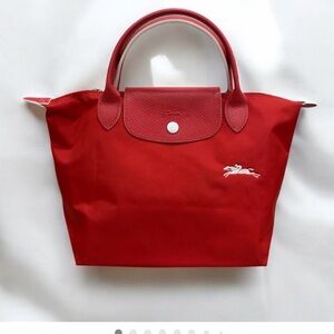 Longchamp Red Small Le Pliage Club Top Handle Bag